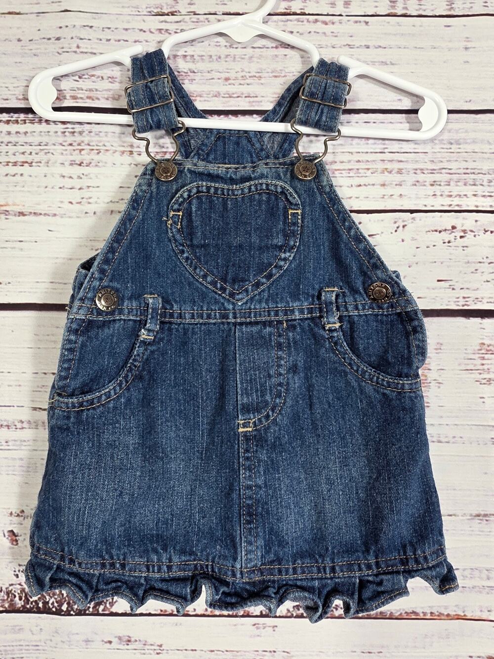 Arizona Jean Company Baby Denim Jumper Dress Heart Pocket 6-9 Months